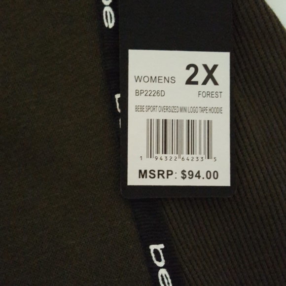 bebe Oversized Tape Ribbed Mini Logo Hoodi… - Picture 4 of 16